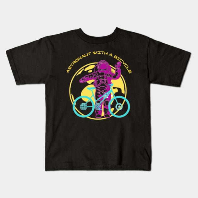 Astronaut With Bicycle, Earth Kids T-Shirt by KoumlisArt